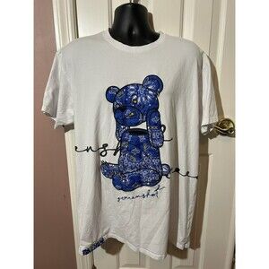 Screenshot Brand T Shirt Mens 2XL Blue Paisley Bear Embroidered Money Diamonds